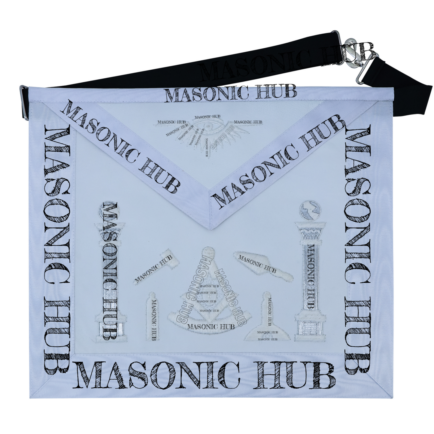 Masonic Past Master Working Tools Apron - Lambskin & Silk Threads - Hand Embroidered