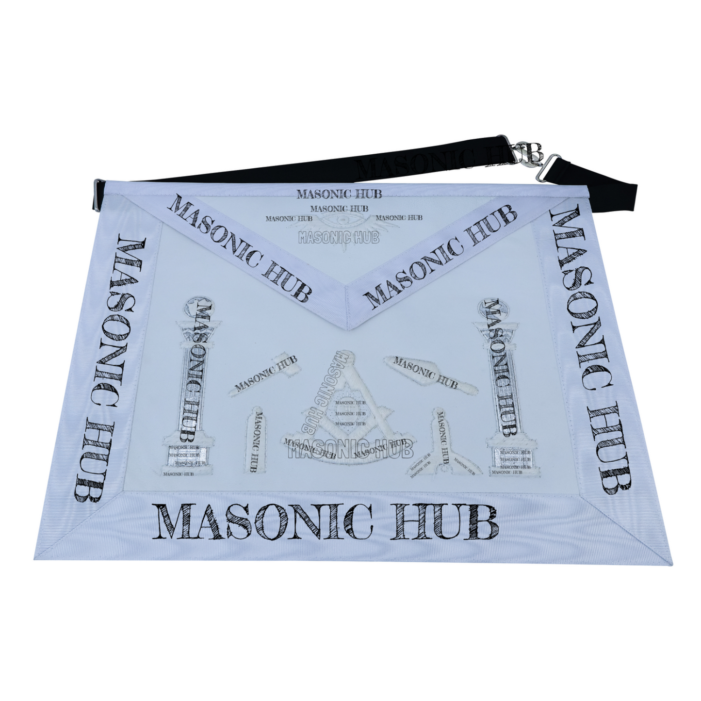 Masonic Past Master Working Tools Apron - Lambskin & Silk Threads - Hand Embroidered