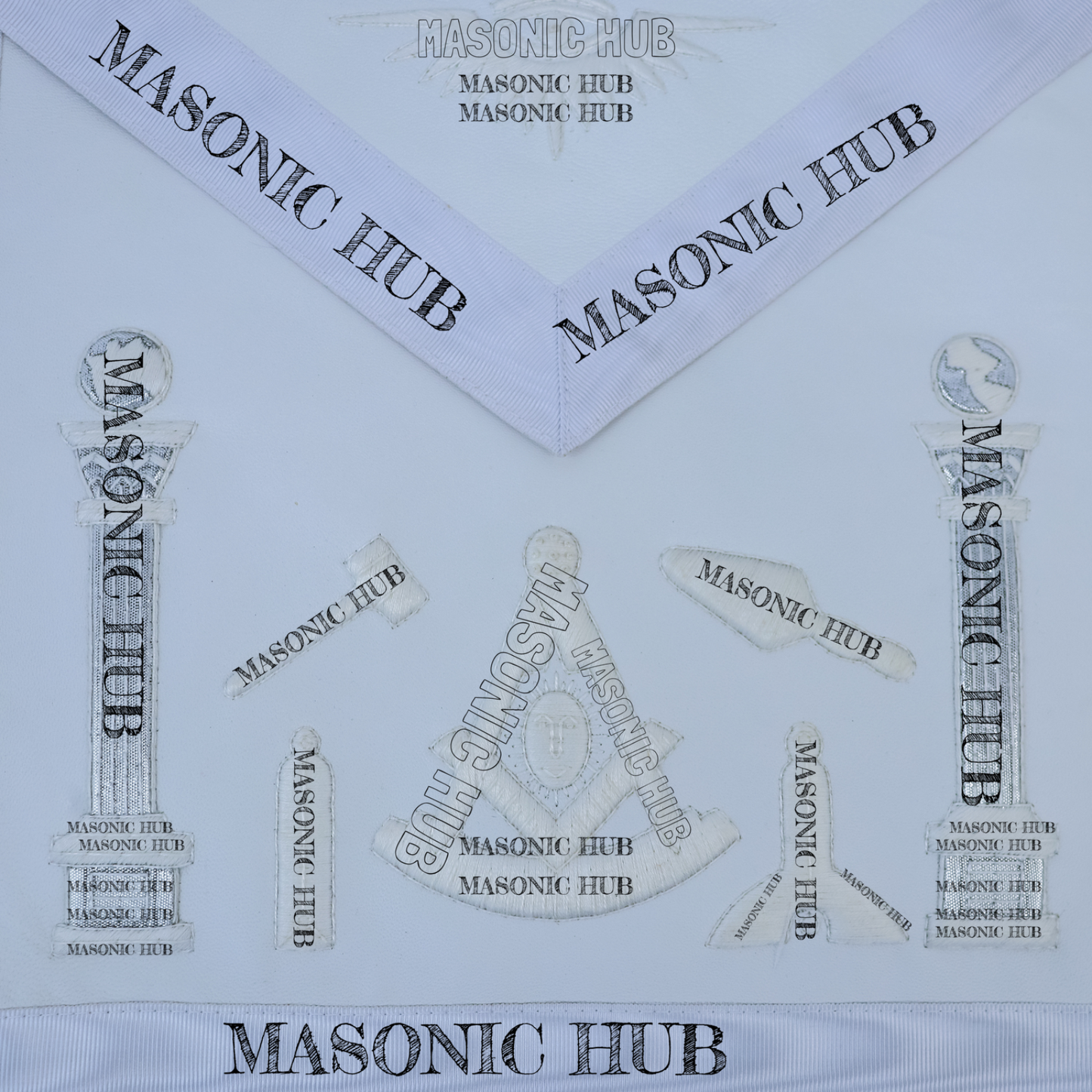 Masonic Past Master Working Tools Apron - Lambskin & Silk Threads - Hand Embroidered