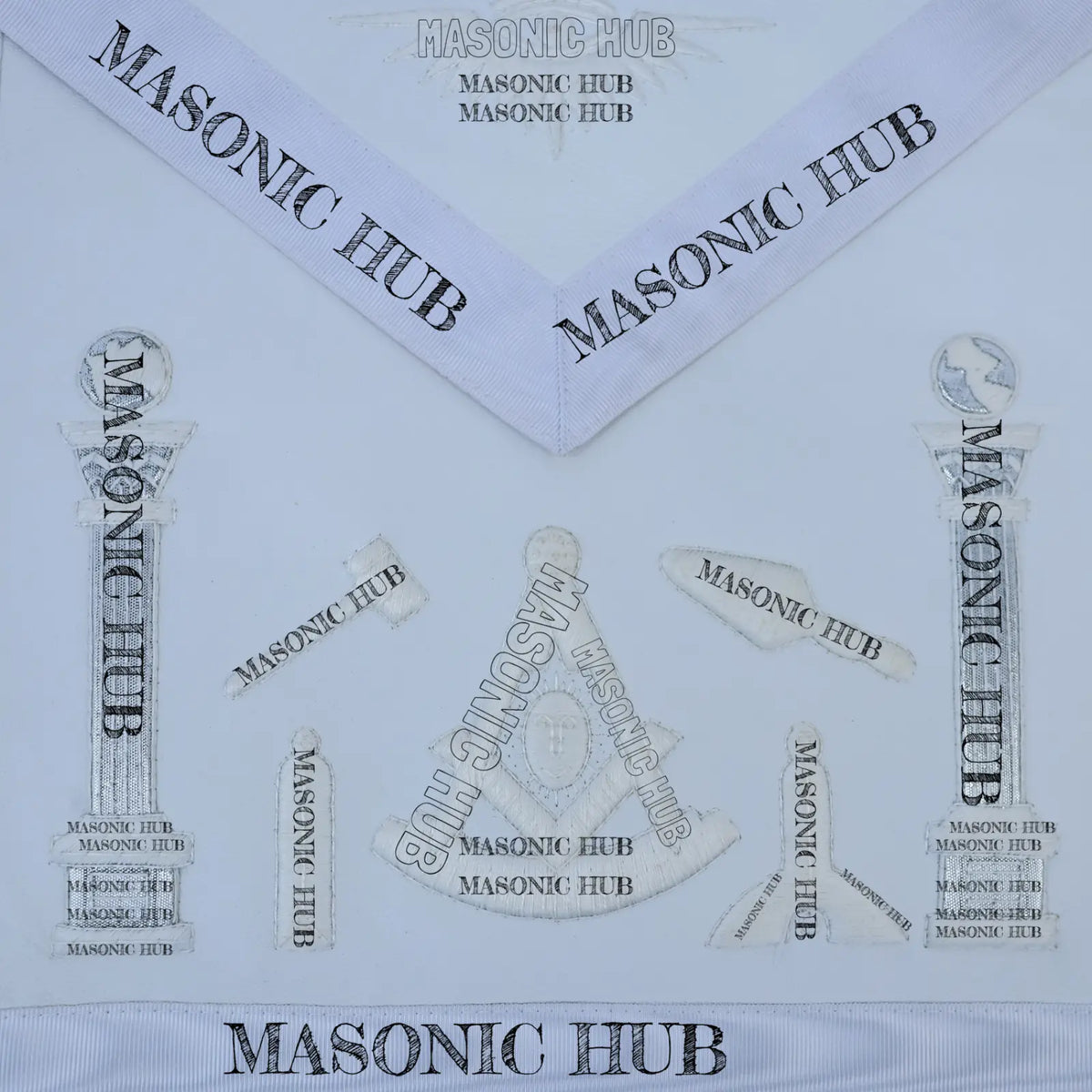 Masonic Past Master Working Tools Apron - Lambskin & Silk Threads - Hand Embroidered My Store