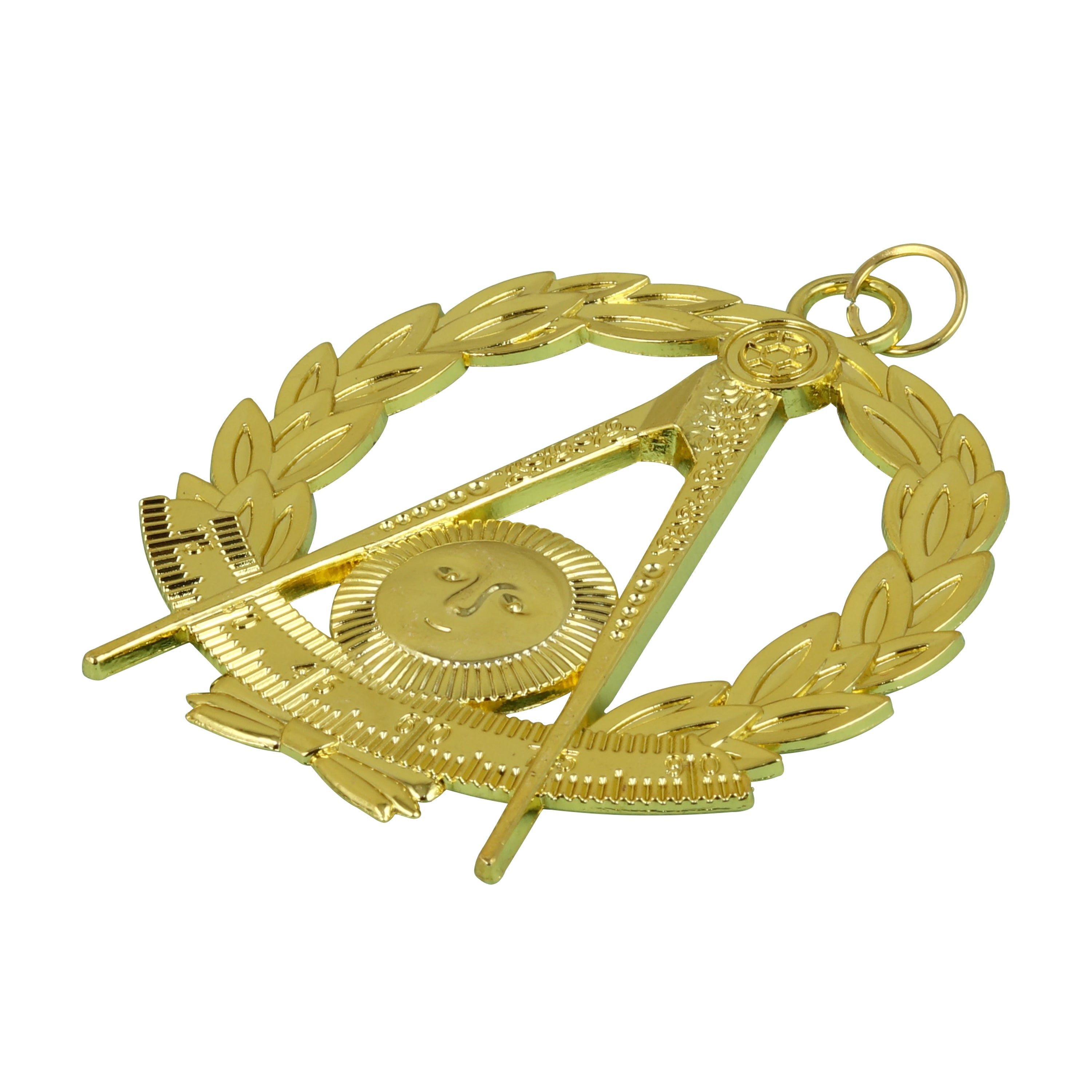 Masonic Past Master Chain Collar Jewel Pendant – Gold Plated with Wreath Masonic Hub