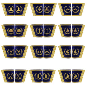 Grand Lodge Officer Aprons Set of 12 – Freemason Lambskin Regalia with Gold Bullion Hand Embroidery, Chain Collars, Jewels & Cuffs Masonic Hub