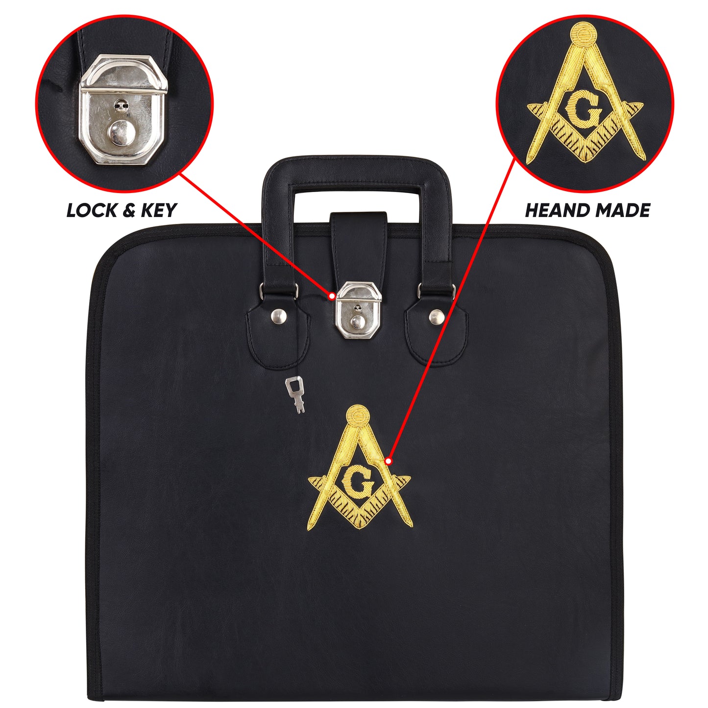 Masonic Hand-Embroidered Square & Compass Apron Case – Black