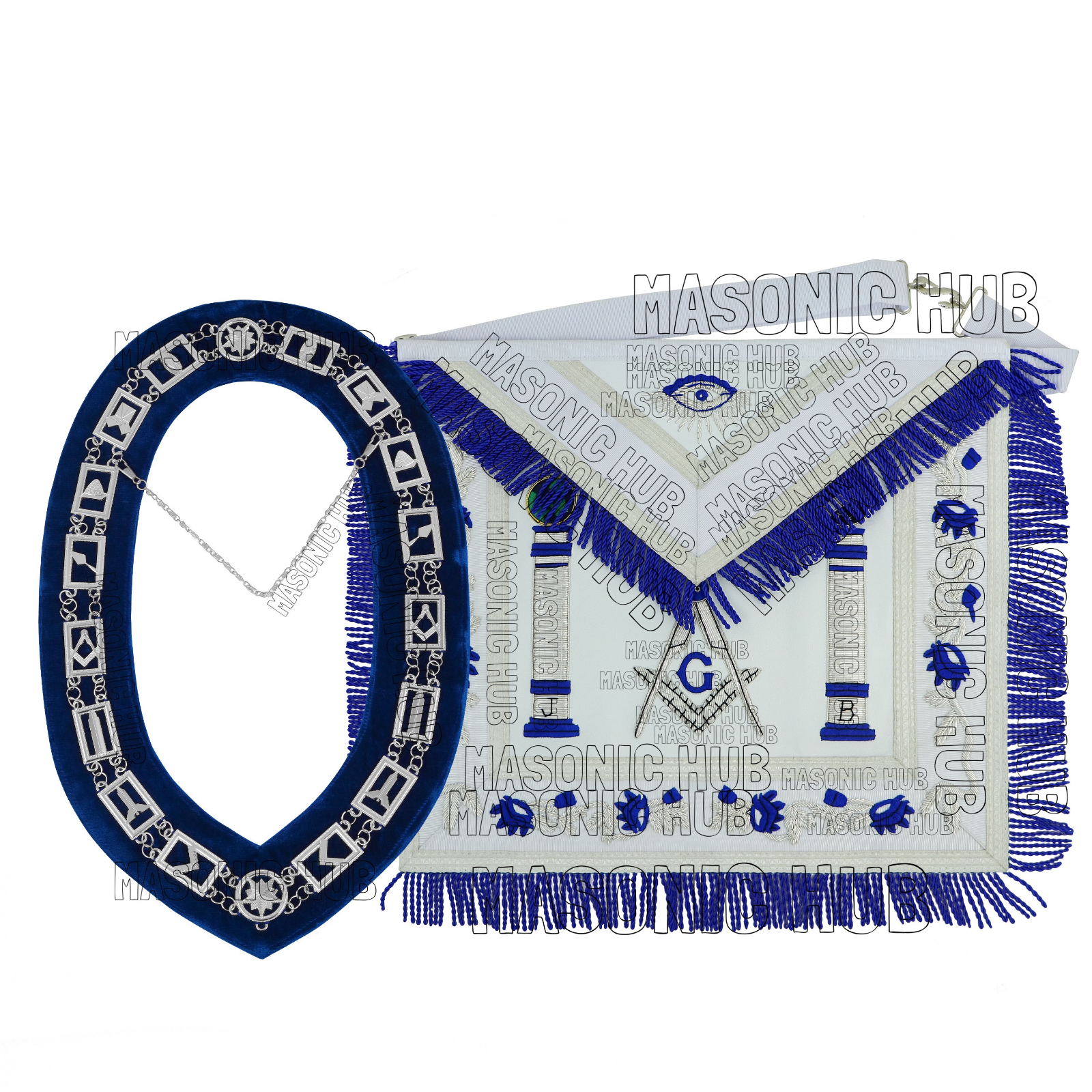 Master Mason Masonic Regalia Lambskin Apron & Chain Collar - Hand Embroidered My Store