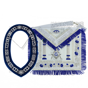 Master Mason Masonic Regalia Lambskin Apron & Chain Collar - Hand Embroidered My Store