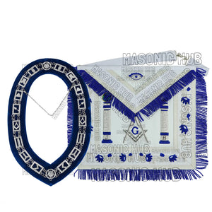 Master Mason Masonic Regalia Lambskin Apron & Chain Collar - Hand Embroidered My Store