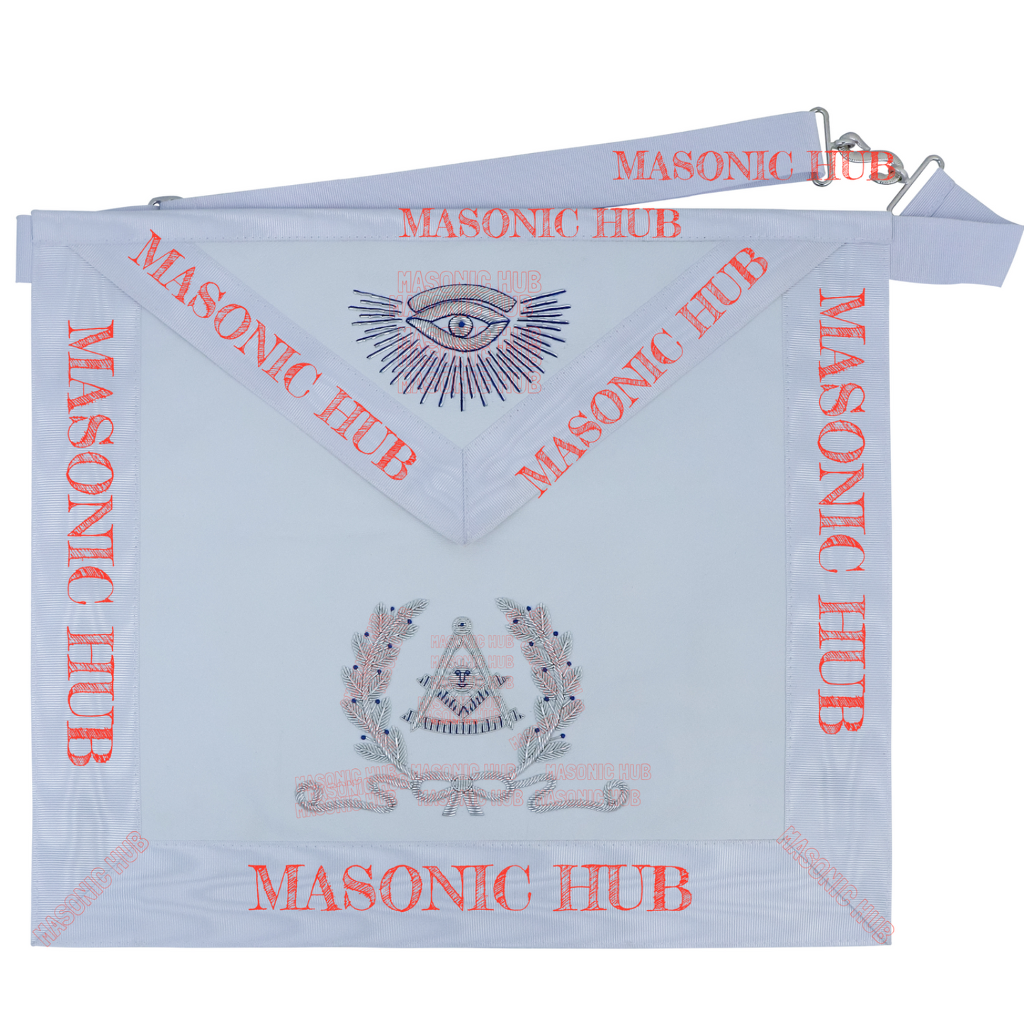 Masonic Past Master Lambskin Apron with Silver Bullion & Wreath Embroidery
