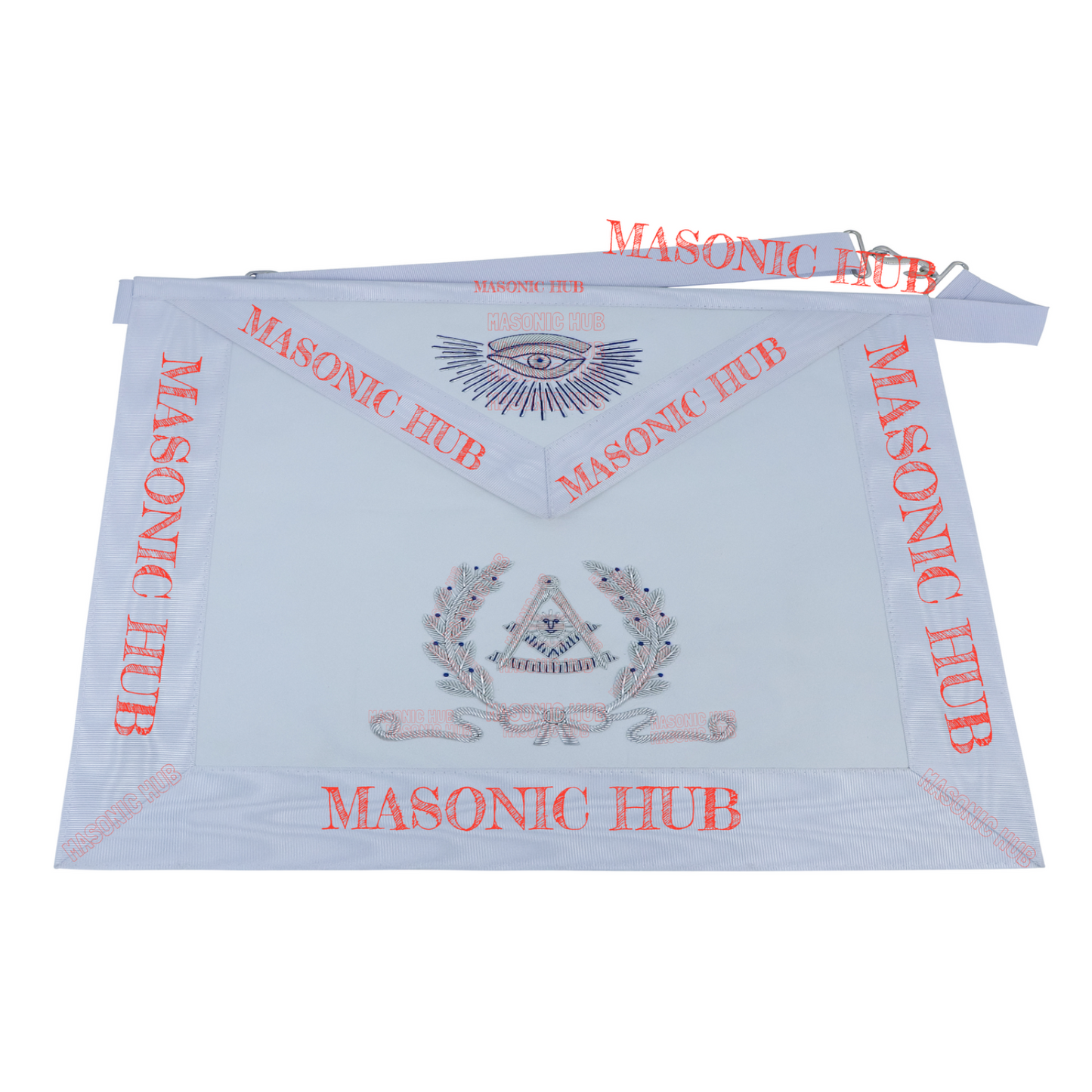 Masonic Past Master Lambskin Apron with Silver Bullion & Wreath Embroidery