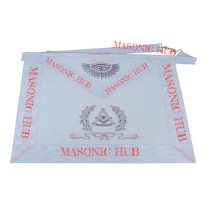 Masonic Past Master Lambskin Apron with Silver Bullion & Wreath Embroidery My Store