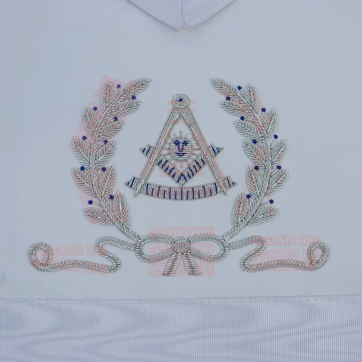Masonic Past Master Lambskin Apron with Silver Bullion & Wreath Embroidery My Store