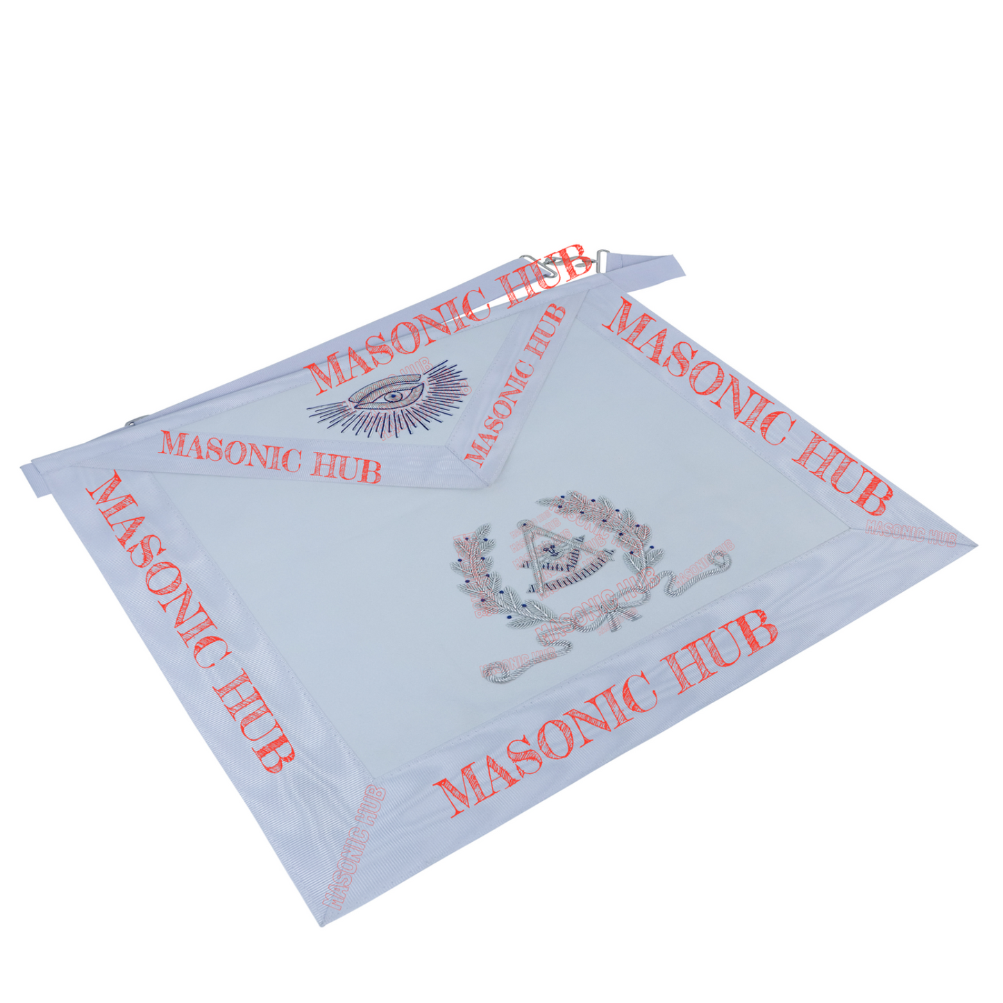 Masonic Past Master Lambskin Apron with Silver Bullion & Wreath Embroidery