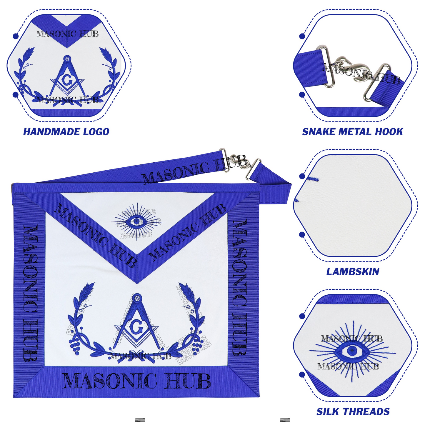 Masonic Master Mason Apron – Blue Lodge Regalia with Wreath & Square and Compass