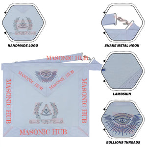 Masonic Past Master Lambskin Apron with Silver Bullion & Wreath Embroidery My Store