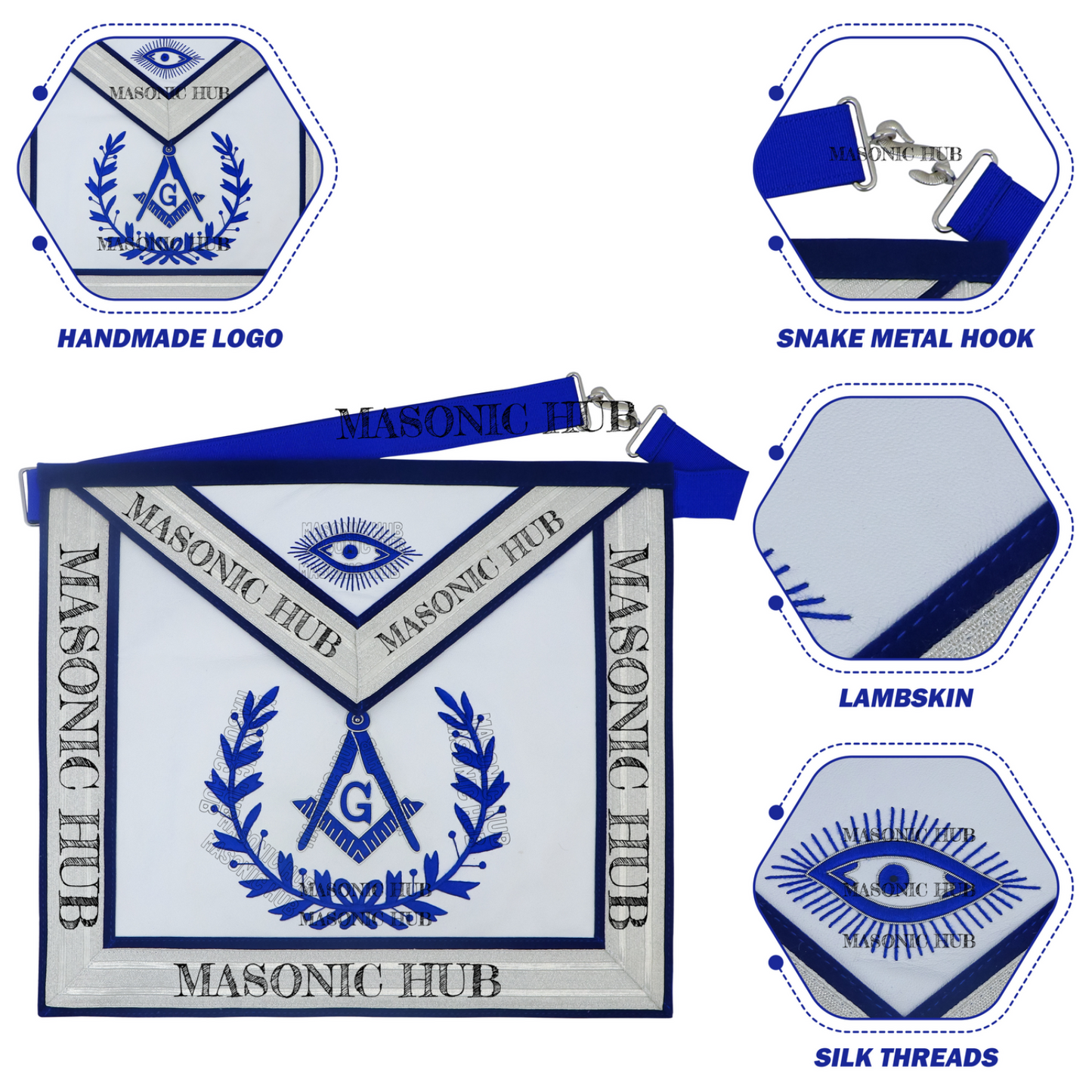 Master Mason 100% Lambskin Masonic Apron with Blue Wreath – Freemason Regalia