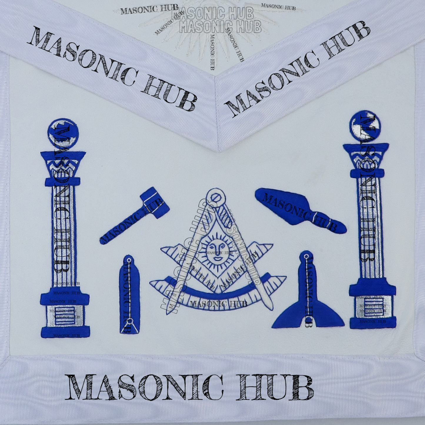 Masonic Past Master Tools Apron - Lambskin & Silk Threads - Hand Embroidered