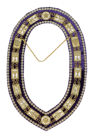Cryptic Mason Royal & Select Master Chain Collar – Purple Velvet, Rhinestones & White Jewel Plates | Masonic Regalia Masonic Hub