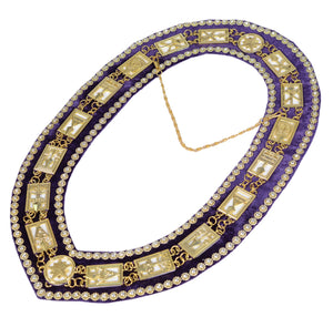 Cryptic Mason Royal & Select Master Chain Collar – Purple Velvet, Rhinestones & White Jewel Plates | Masonic Regalia Masonic Hub