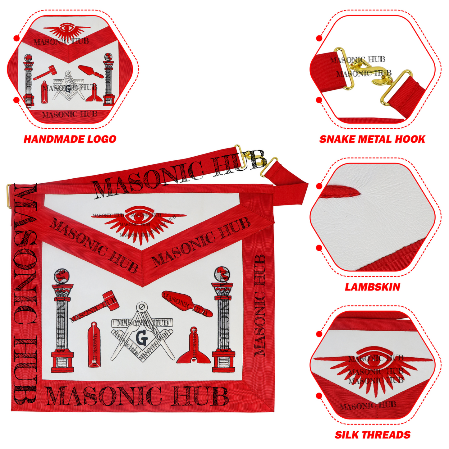 Masonic Master Mason Apron - Handcrafted 100% Lambskin - Working Tools Design