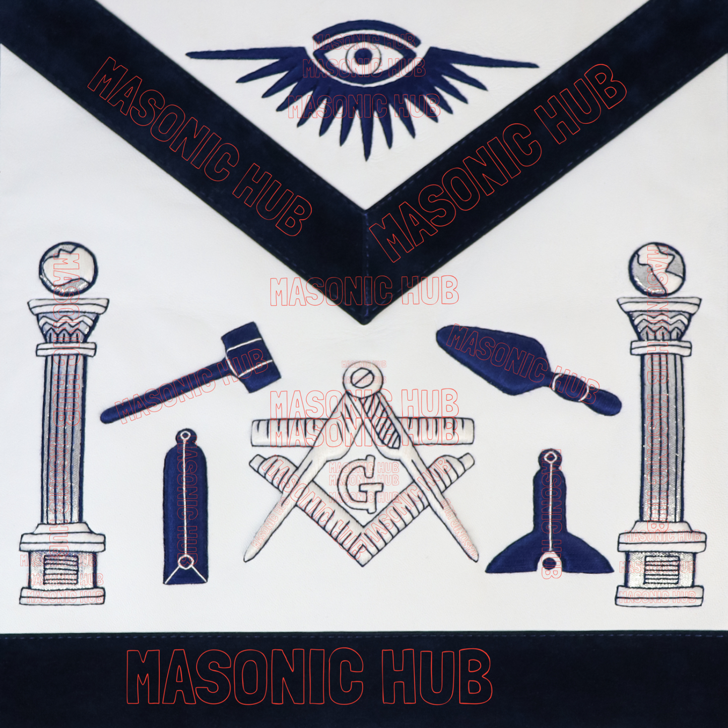 Masonic Regalia Master Mason Apron Lambskin - Working Tools - Navy Blue Velvet
