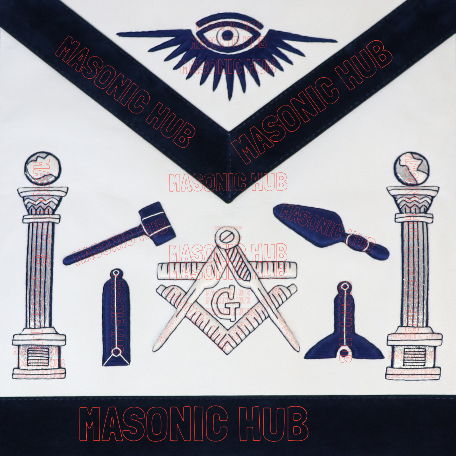 Masonic Regalia Master Mason Apron Lambskin - Working Tools - Navy Blue Velvet My Store