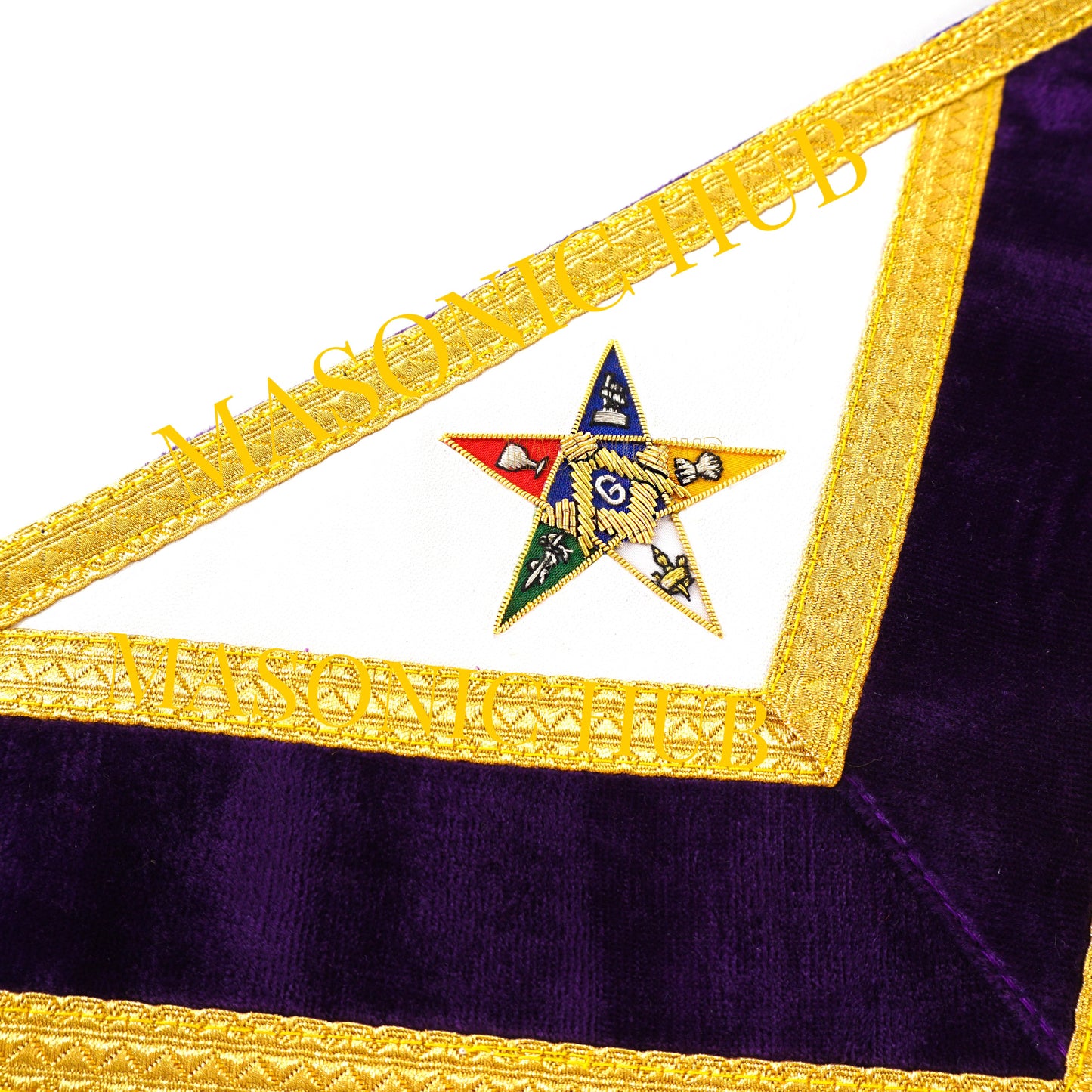 Masonic OES Grand Patron 100% Lambskin Apron – Hand-Embroidered with Chain Collar & Rhinestones