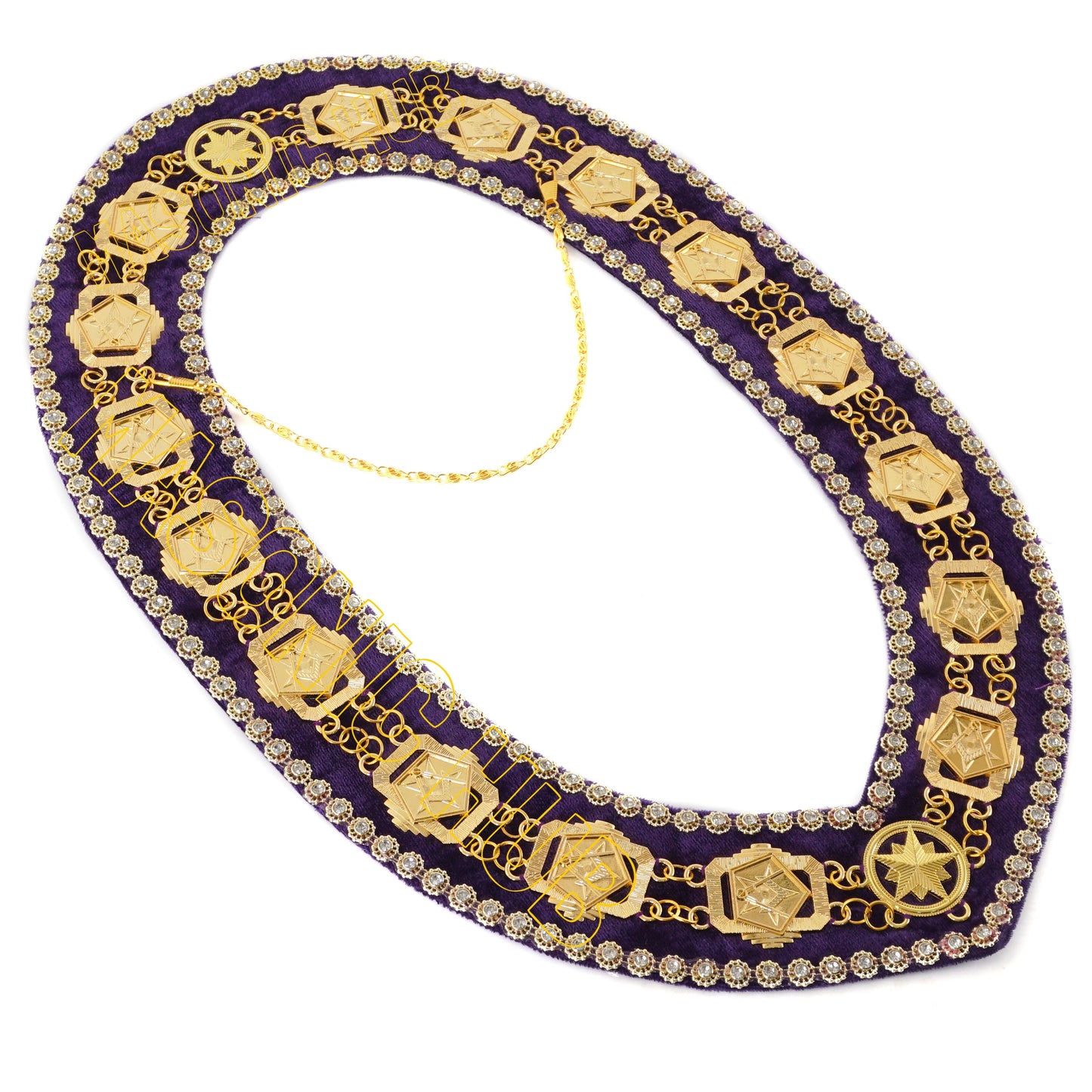 Masonic OES Grand Patron 100% Lambskin Apron – Hand-Embroidered with Chain Collar & Rhinestones