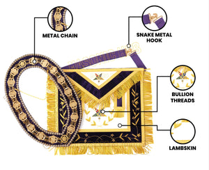 Masonic OES Grand Patron 100% Lambskin Apron – Hand-Embroidered with Chain Collar & Rhinestones Masonic Hub