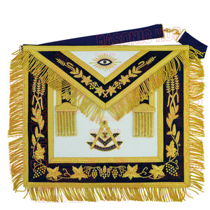 Masonic Past Master Apron Navy Blue - Genuine Lambskin + Chain Collar & Jewel Masonic Hub