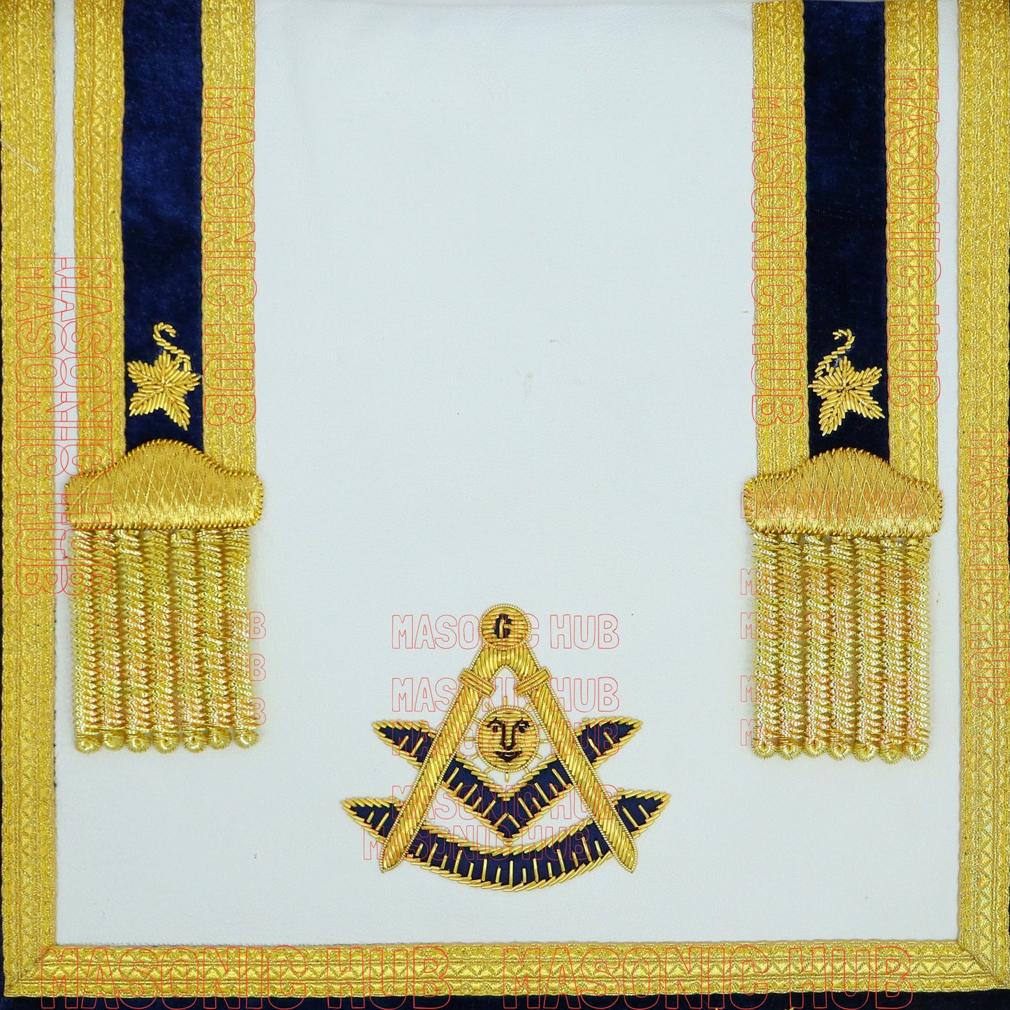 Masonic Past Master Apron Navy Blue - Genuine Lambskin + Chain Collar & Jewel