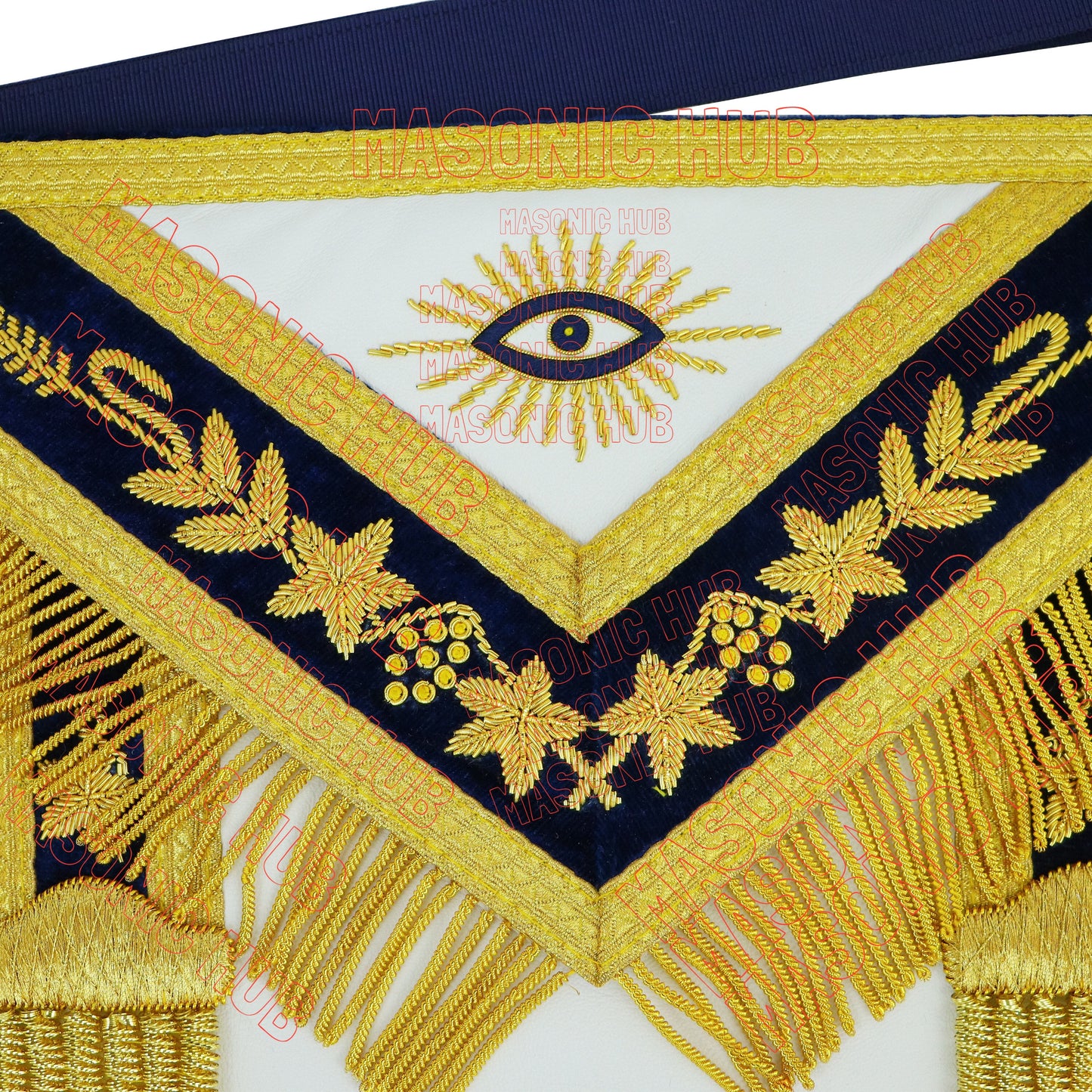 Masonic Past Master Apron Navy Blue - Genuine Lambskin + Chain Collar & Jewel