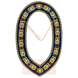 Masonic Past Master Metal Chain Collar Navy Blue Backing With Rhinestones + Free Jewe Masonic Hub