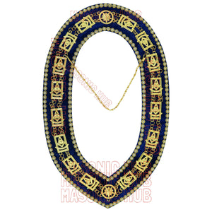 Masonic Past Master Metal Chain Collar Navy Blue Backing With Rhinestones + Free Jewe Masonic Hub