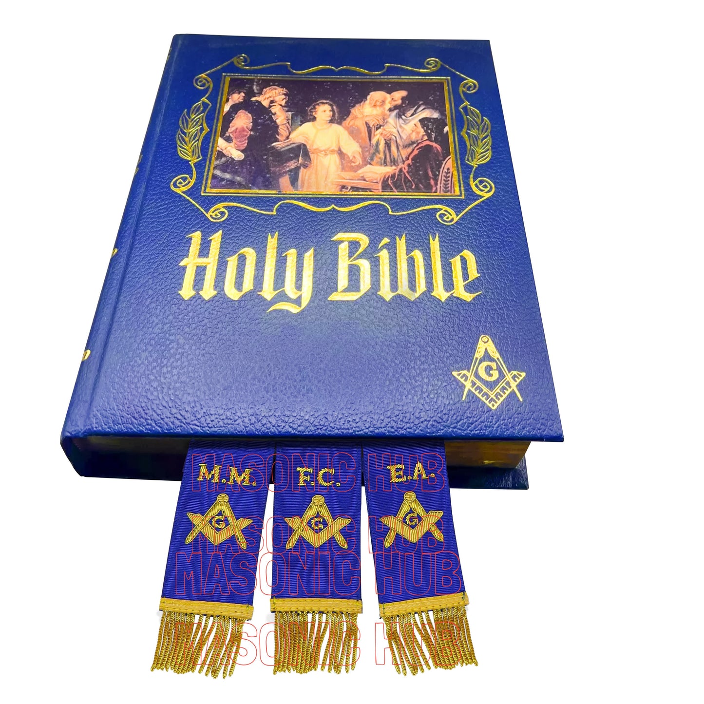 Masonic Bible Markers – Hand-Embroidered Royal Blue Ribbon with Gold Bullion Threads