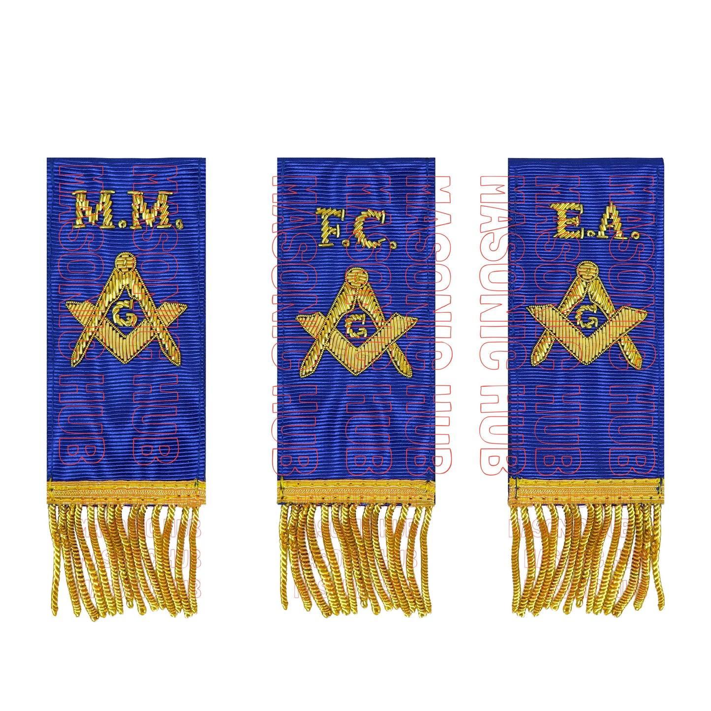 Masonic Bible Markers – Hand-Embroidered Royal Blue Ribbon with Gold Bullion Threads