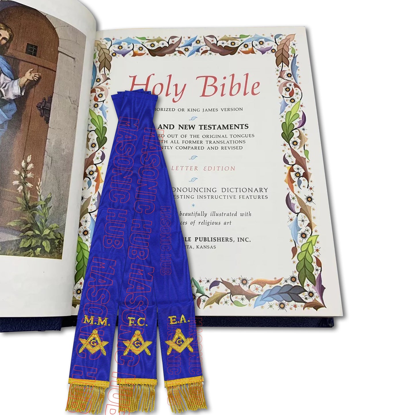 Masonic Bible Markers – Hand-Embroidered Royal Blue Ribbon with Gold Bullion Threads