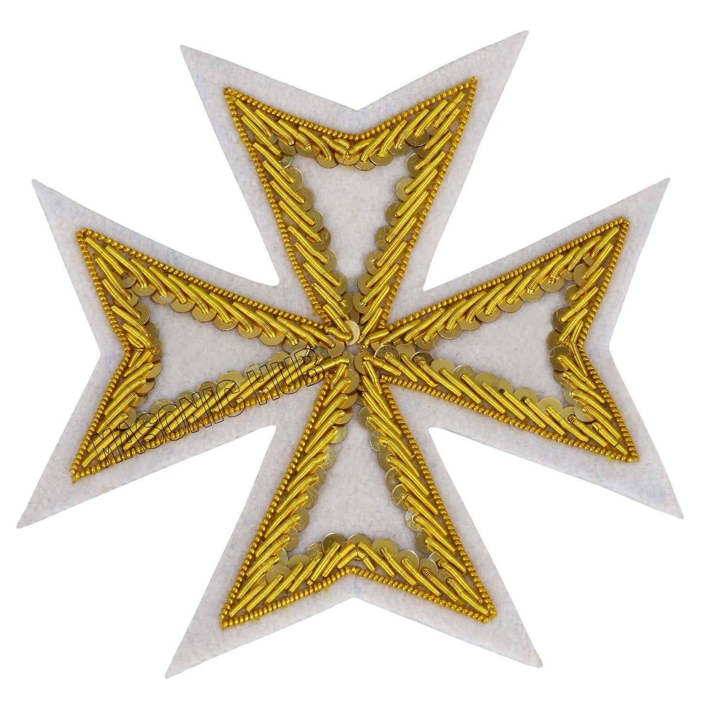 MASONIC ST. JOHN ORDER MALTA KNIGHTS MALTESE CROSS HAND EMBROIDERED - WHITE