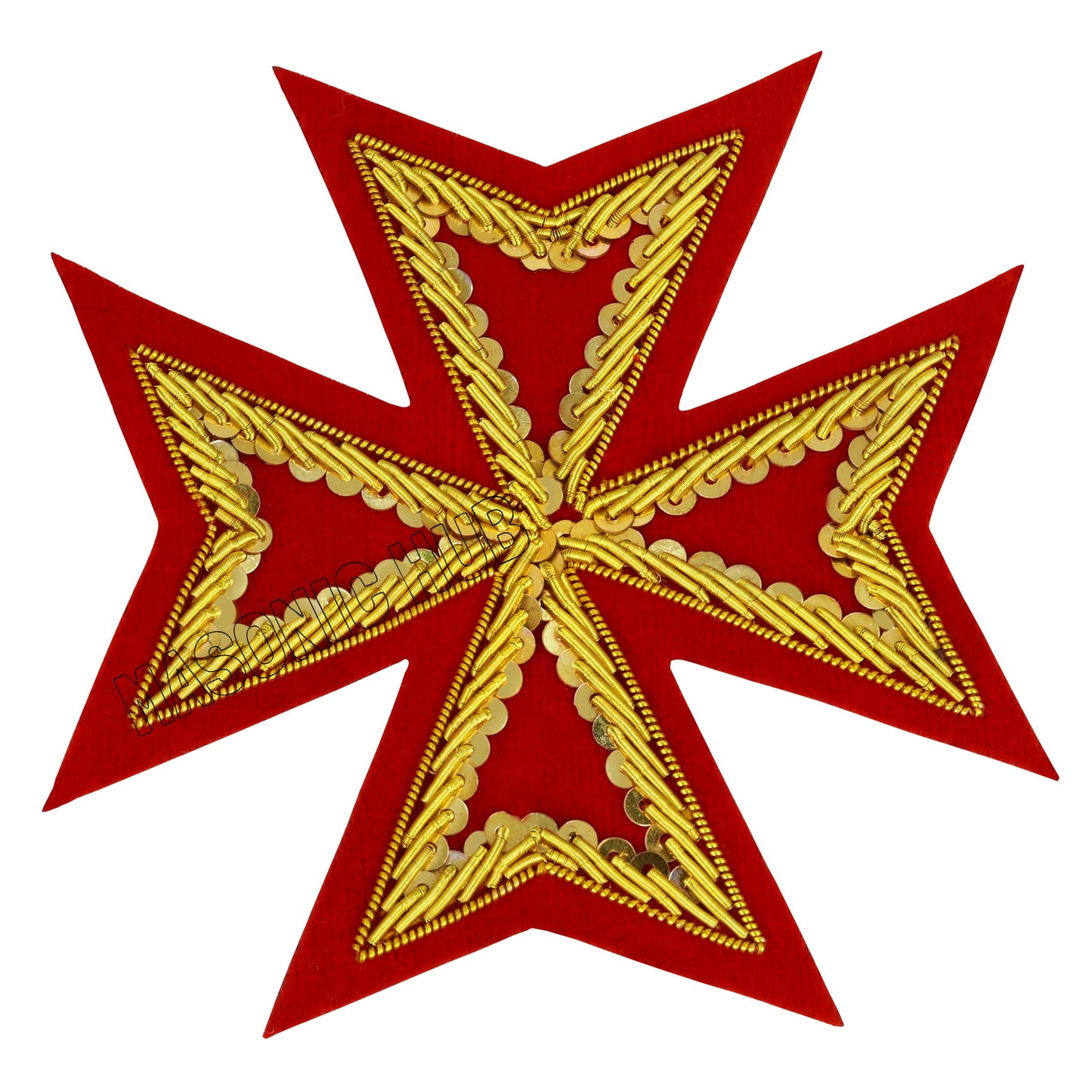 MASONIC ST. JOHN ORDER MALTA KNIGHTS MALTESE CROSS HAND EMBROIDERED - RED VELVET
