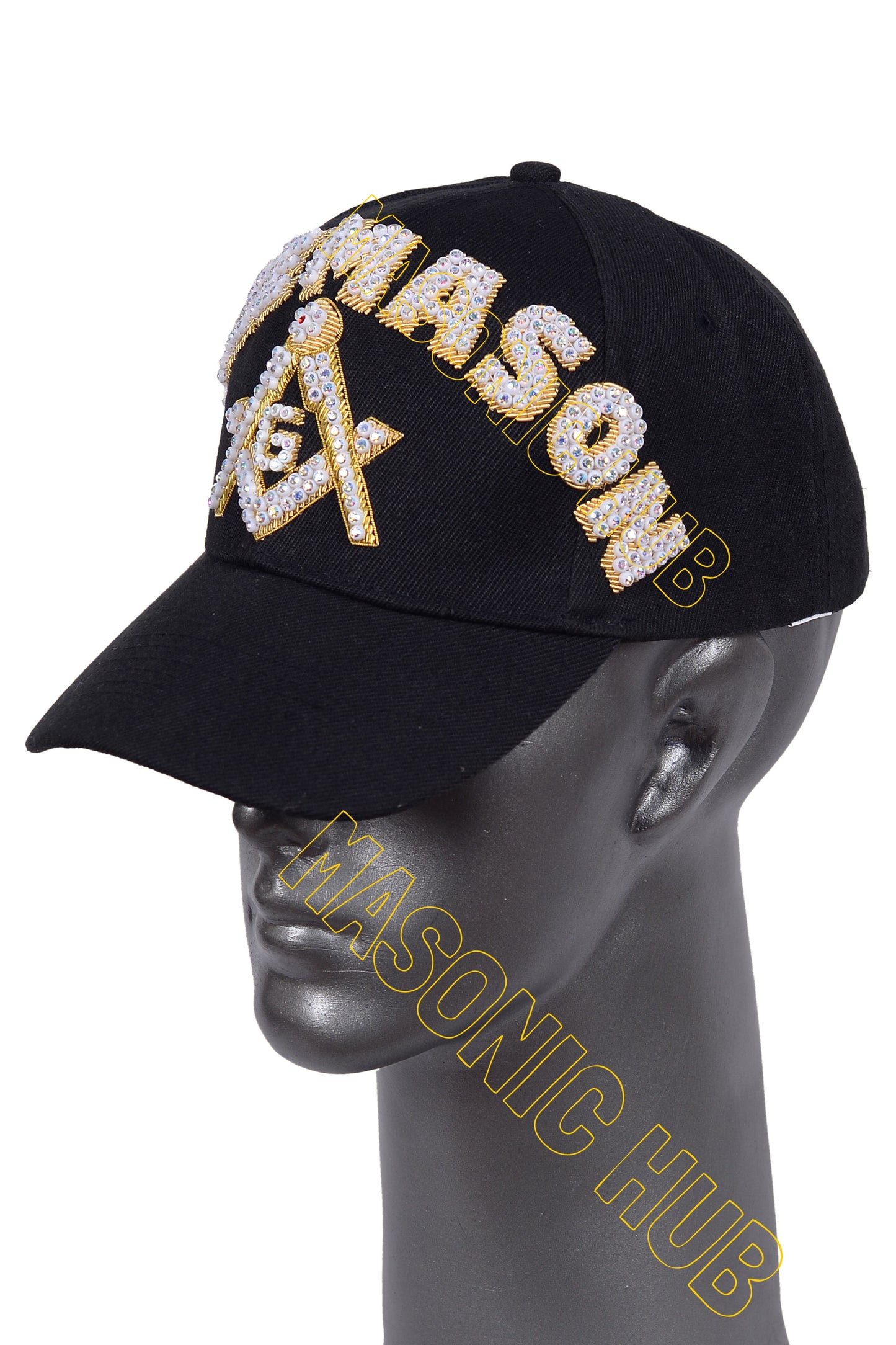 Masonic Freemason Black Handmade Cap – Bullion Embroidered Compass & Square