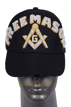 Masonic Freemason Black Handmade Cap – Bullion Embroidered Compass & Square My Store