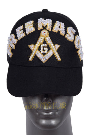 Masonic Freemason Black Handmade Cap – Bullion Embroidered Compass & Square My Store