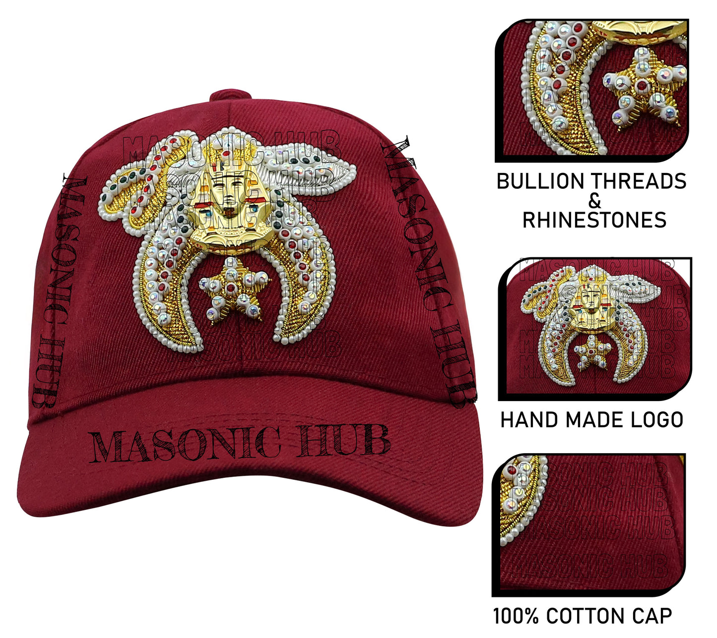 Shriner Masonic Maroon Handmade Cap – Gold Tassel, Embroidered Jewel & Adjustable Fit