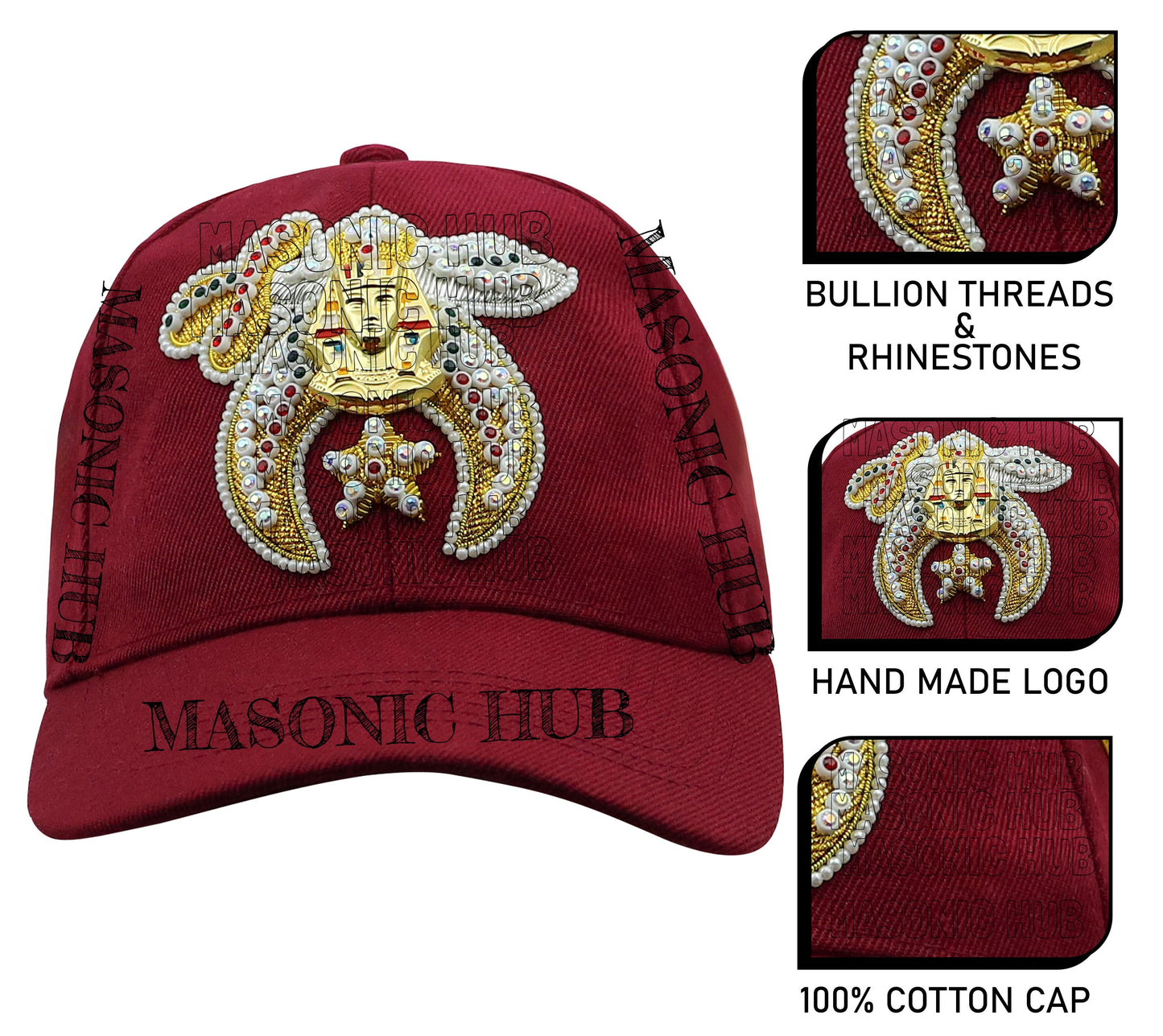 Shriner Masonic Maroon Handmade Cap –Gold Tassel, Embroidered Jewel & Adjustable