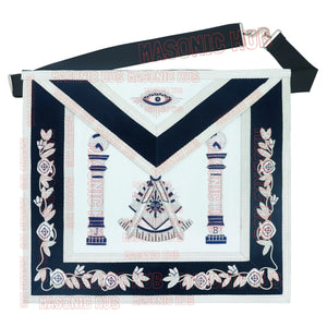 Masonic Past Master Apron | 100% Lambskin | Hand Embroidered Bullion | Navy Blue Velvet Pillar & Sunburst Masonic Hub