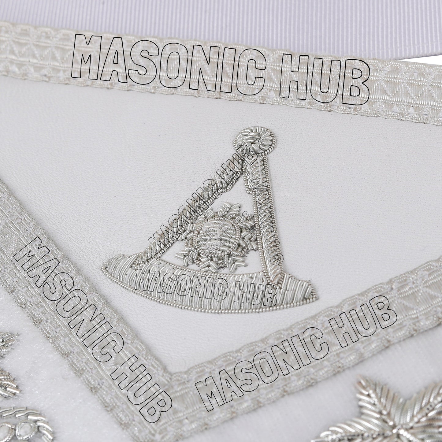 Masonic Past Master DeMolay Apron - White with Silver Bullion Embroidery & DeMolay Logo