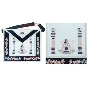 Masonic Past Master Mason Lambskin Compass and Quadrant Apron - Navy Blue Velvet My Store