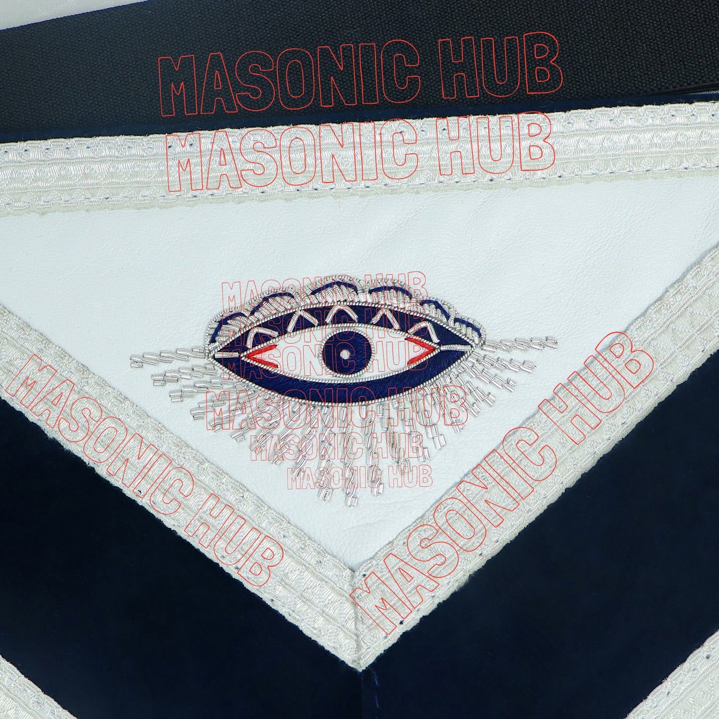 Masonic Past Master Mason Lambskin Compass and Quadrant Apron - Navy Blue Velvet
