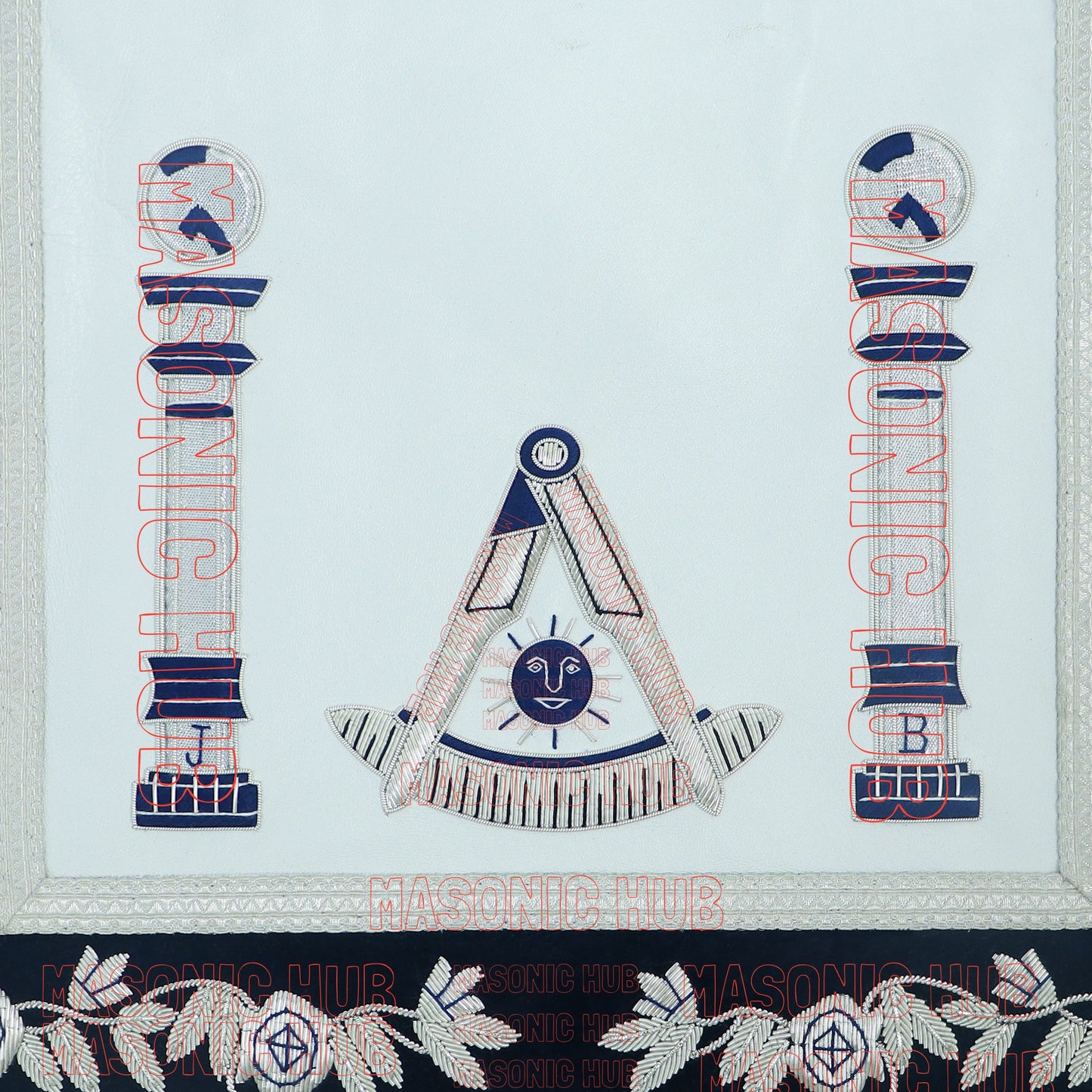 Masonic Past Master Mason Lambskin Compass and Quadrant Apron - Navy Blue Velvet
