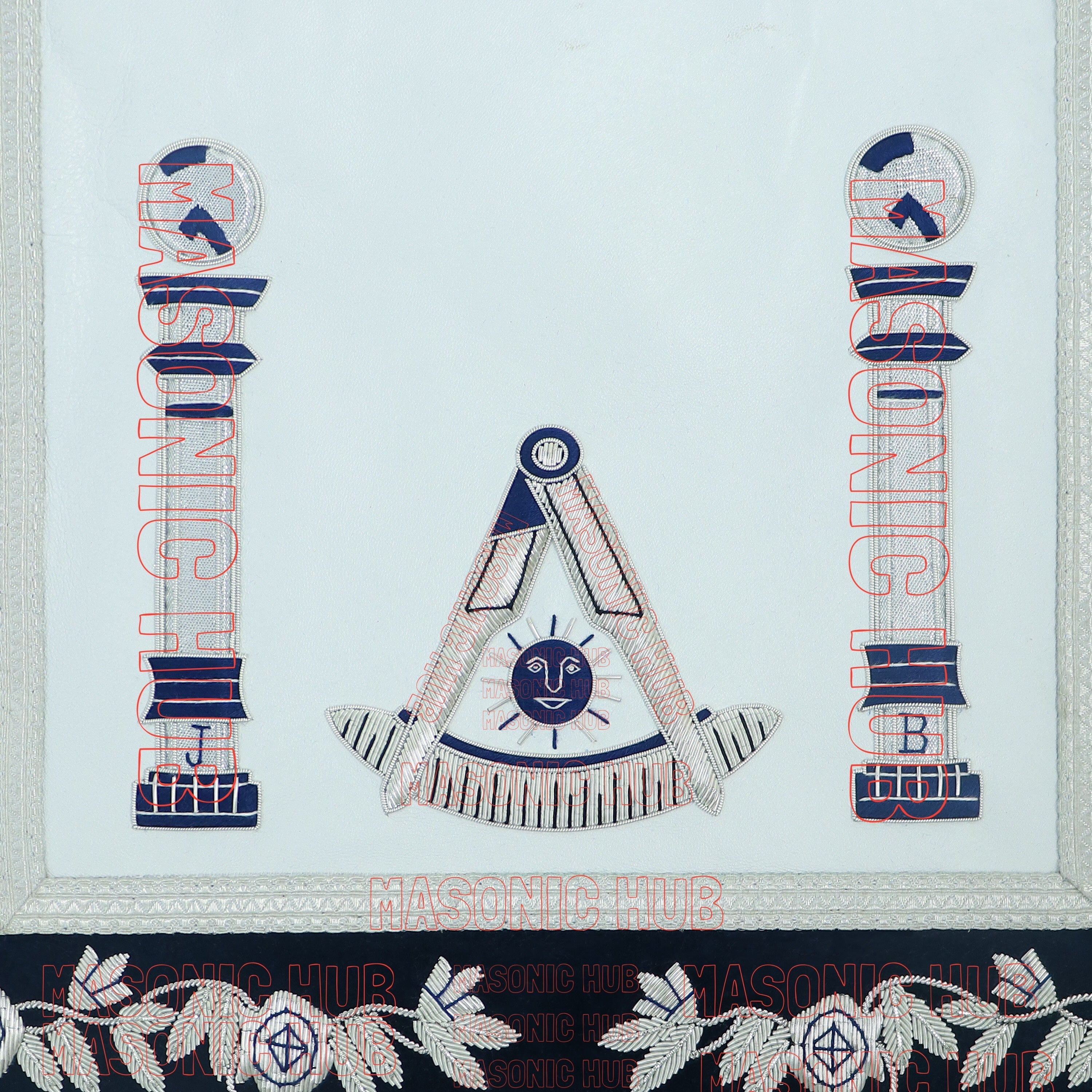 Masonic Past Master Mason Lambskin Compass and Quadrant Apron - Navy Blue Velvet My Store