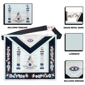 Masonic Past Master Mason Lambskin Compass and Quadrant Apron - Navy Blue Velvet My Store