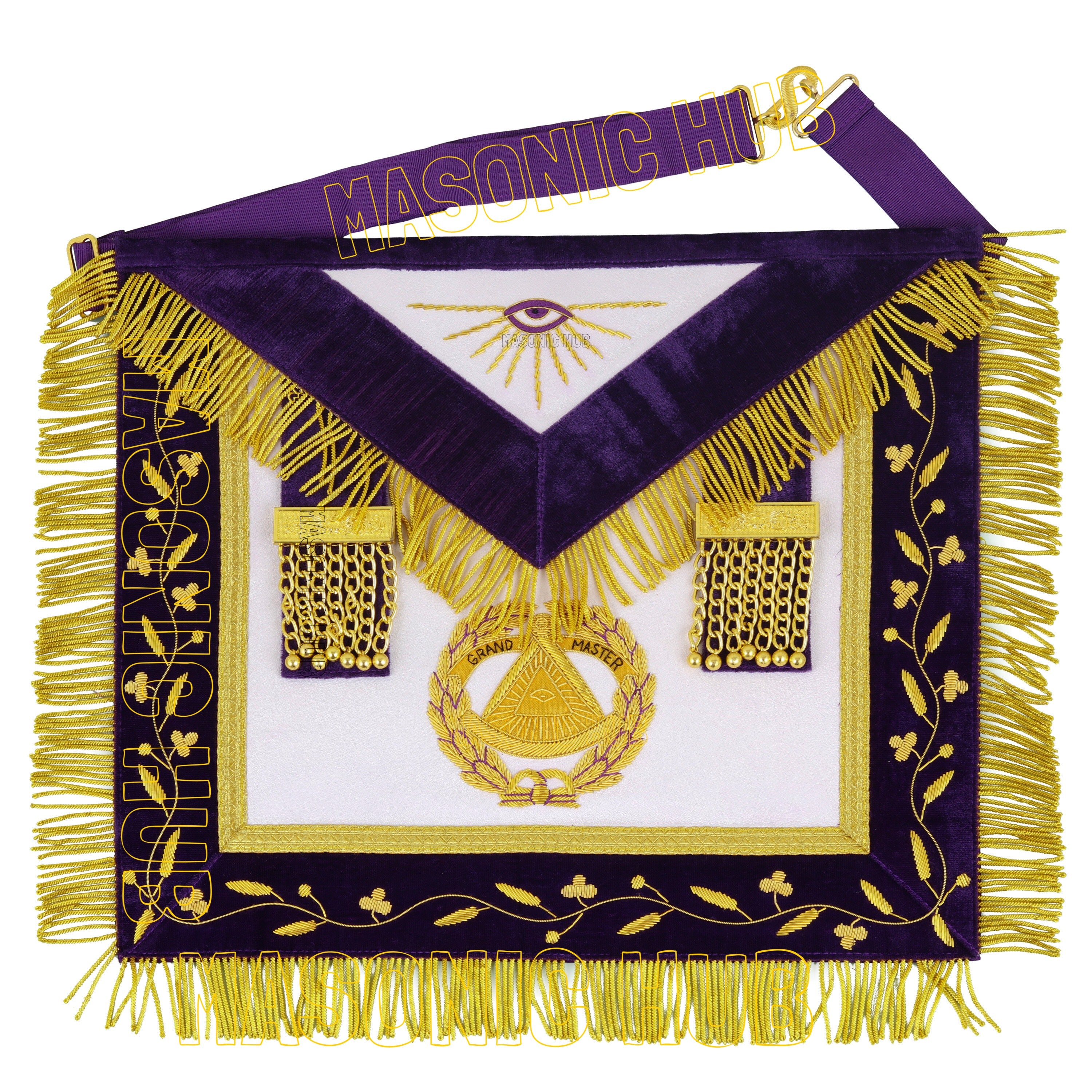 Masonic Grand Master Sheepskin Leather Apron with Chain Collar & Free Jewel